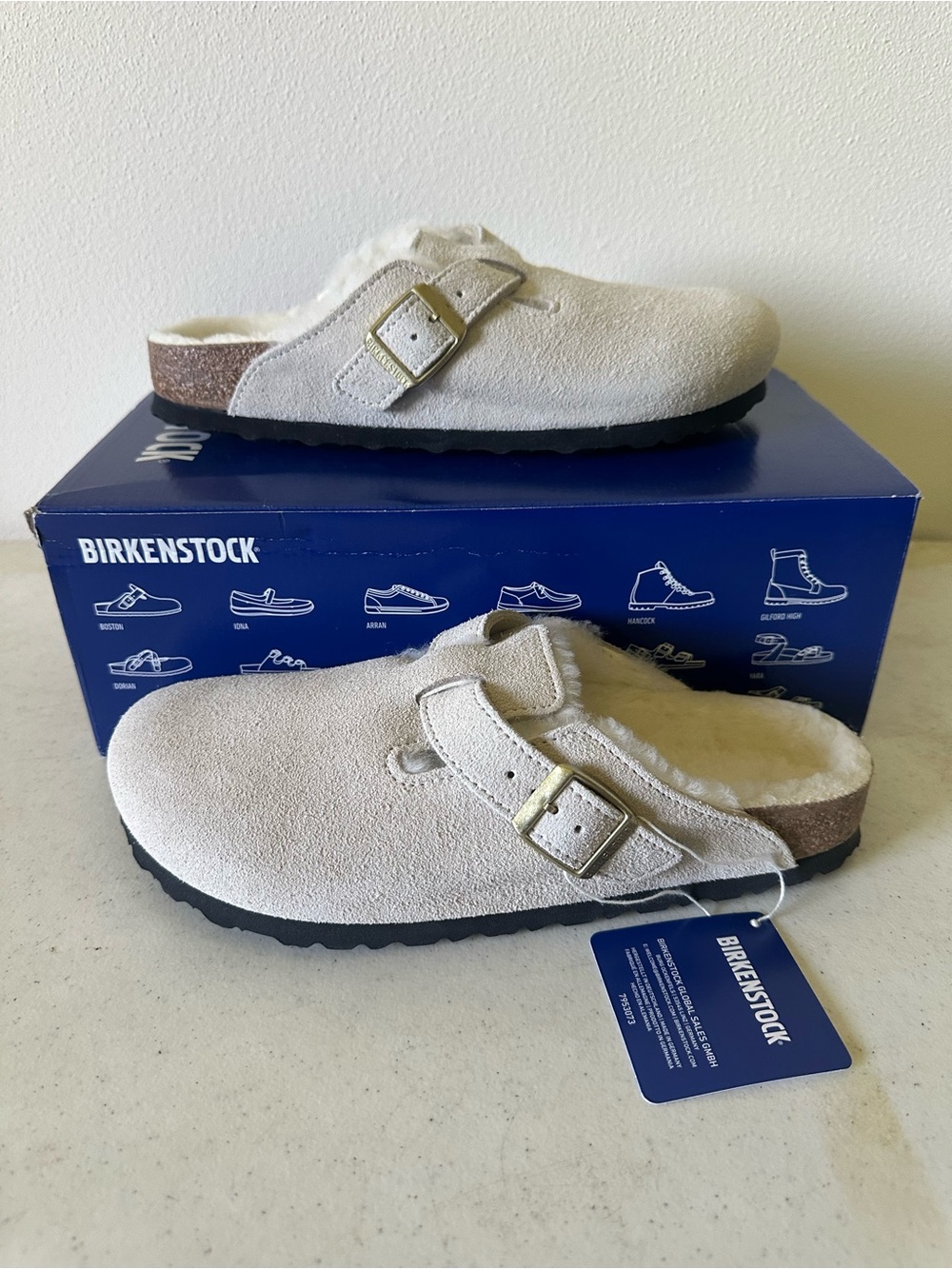 Birkenstock Boston Shearling Clogs Antique White Suede 39 US 8-8.5 Narrow NWT